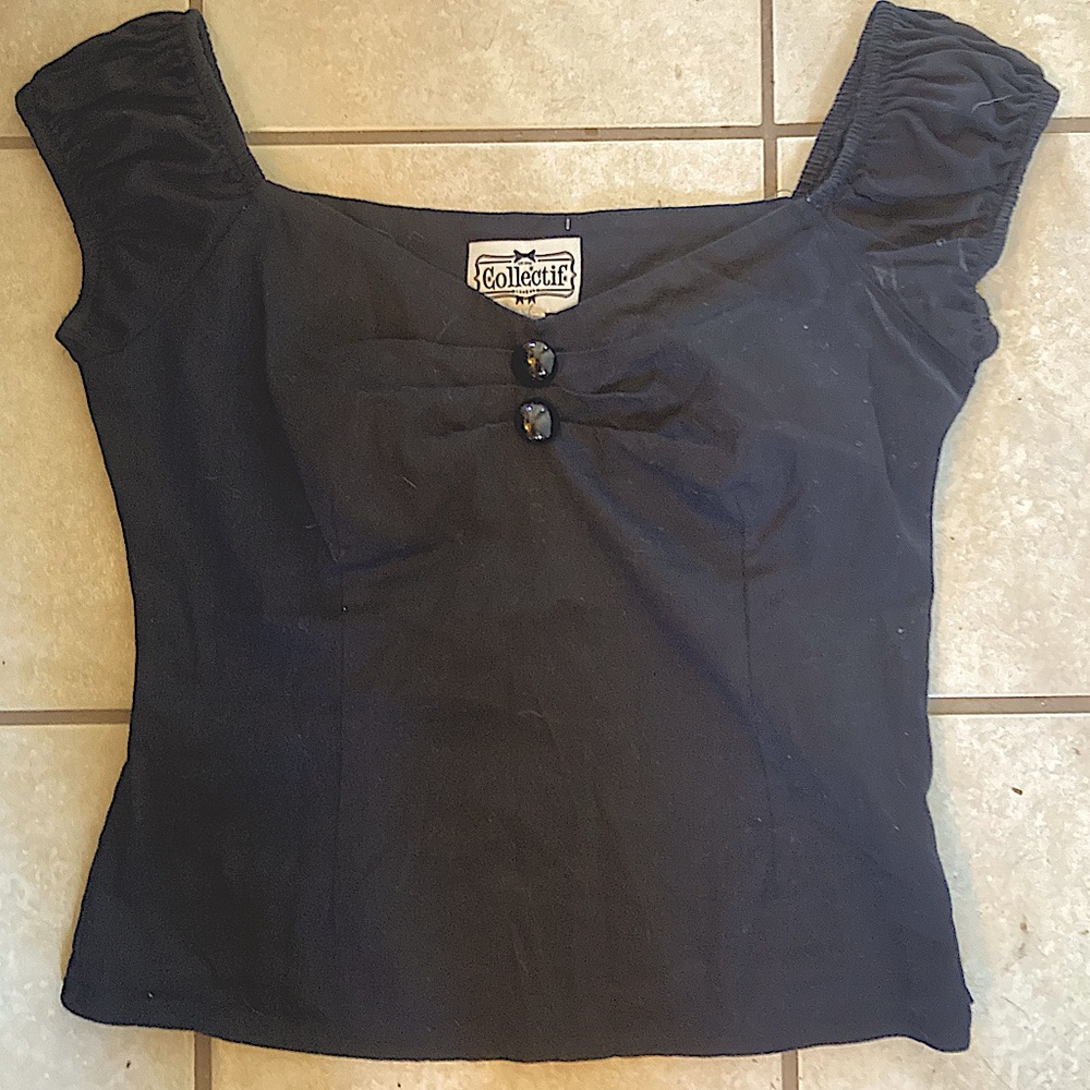 Vintage Off the shoulder Black button Sweetheart Neck Top Cropped Pin Up